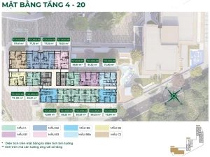 Mặt bằng tầng 4-20 tòa tháp T1 chung cư Trellia Cove