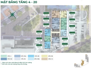 Mặt bằng tầng 4-20 tòa tháp T2 chung cư Trellia Cove