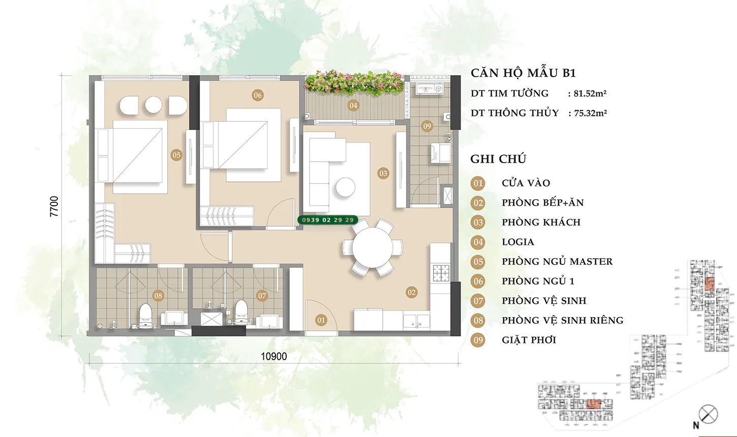 Thiết kế căn hộ Trellia Cove mẫu B1 diện tích 81,52m2