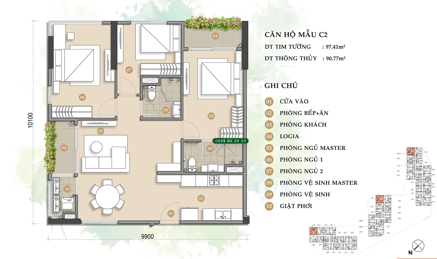 Thiết kế căn hộ Trellia Cove mẫu C2 diện tích 97.41m2