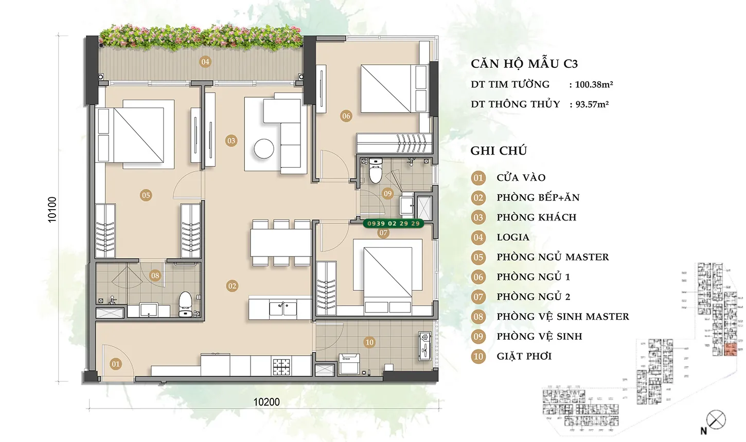 Thiết kế căn hộ Trellia Cove mẫu C3 diện tích 100,38m2