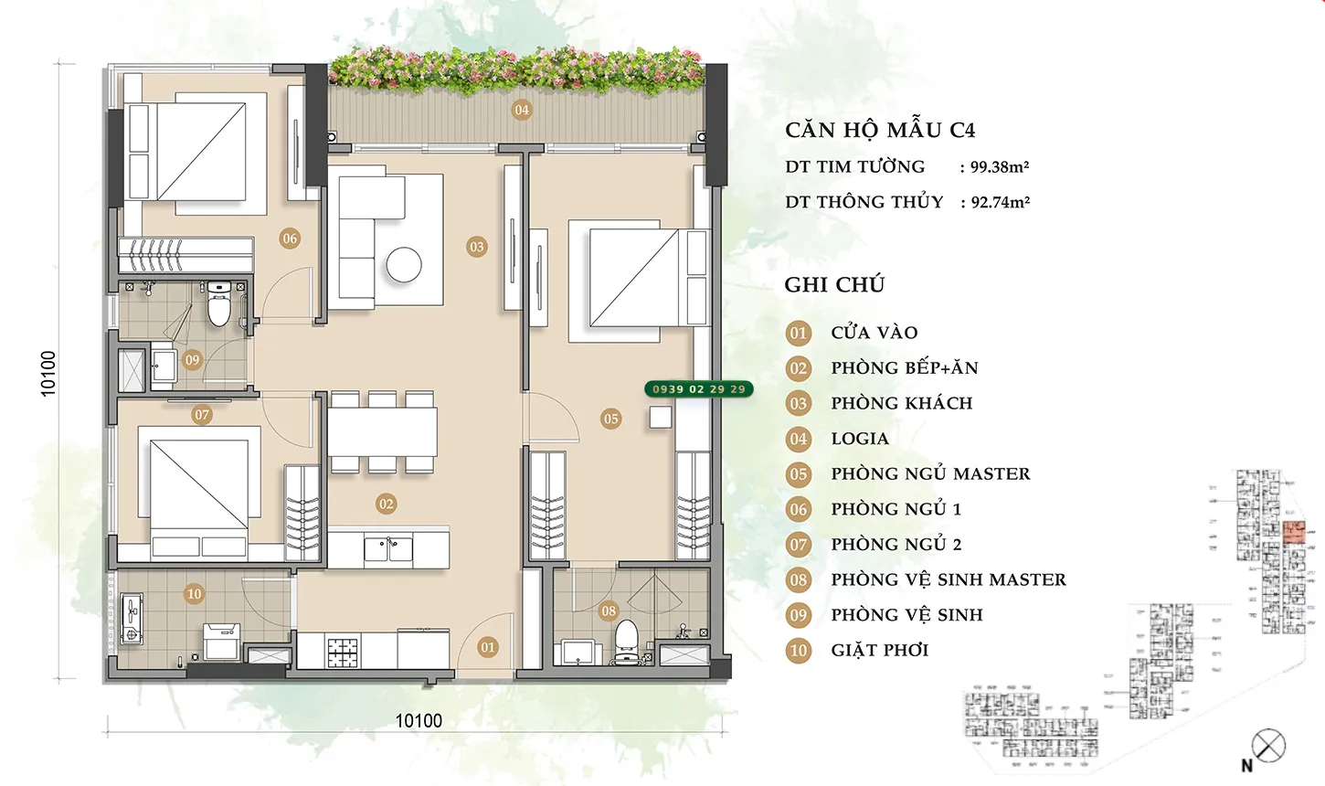 Thiết kế căn hộ Trellia Cove mẫu C4 diện tích 99,38m2